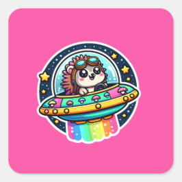 Pegatina Cuadrada UFO Rainbow Hedgehog