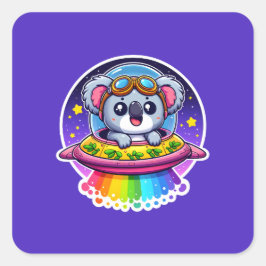 Pegatina Cuadrada UFO Rainbow Koala