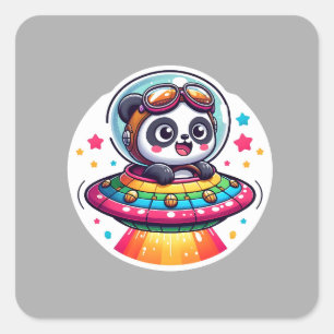Pegatina Cuadrada UFO Rainbow Panda
