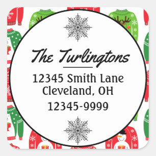 Pegatina Cuadrada Ugly Xmas Sweaters Polar Bear Return Address