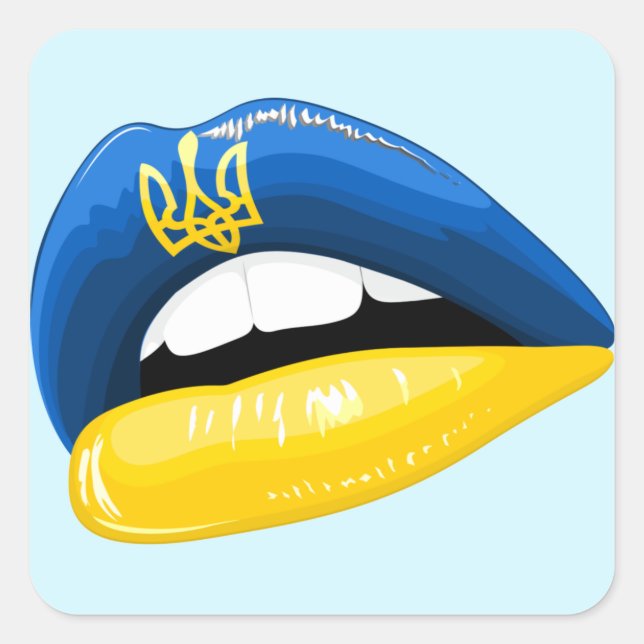 Pegatina Cuadrada Ukraine Flag Colors Lipstick (Anverso)