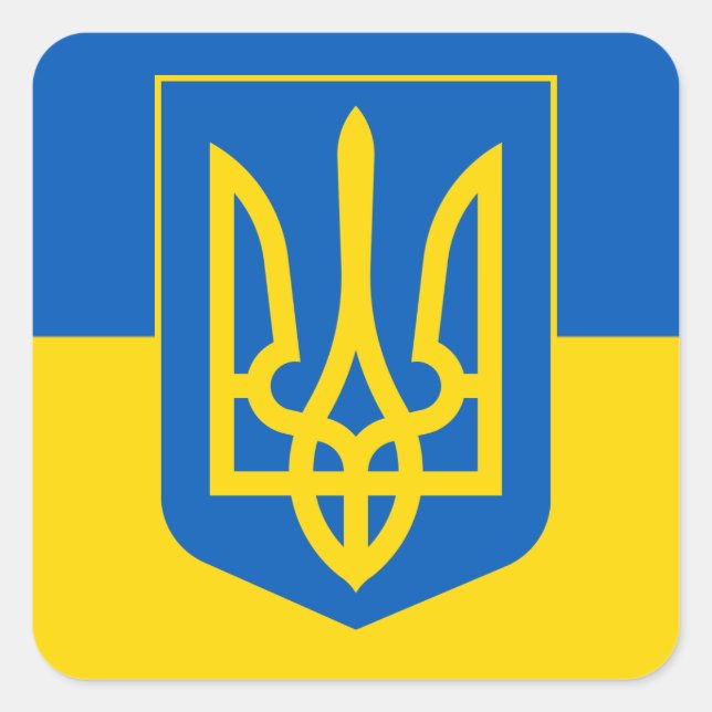 Pegatina Cuadrada Ukrainian Coat of Arms. Trident. Truzyb. Sheet of (Anverso)