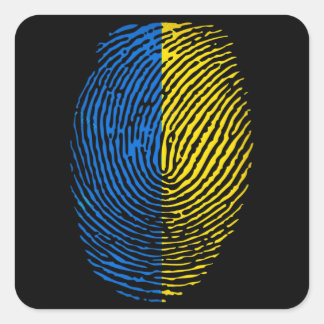 Pegatina Cuadrada Ukrainian DNA blue yellow fingerprint