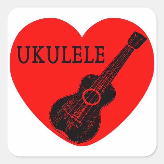 Pegatina Cuadrada Ukulele Love (Anverso)