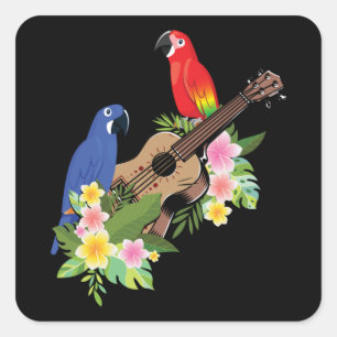 Pegatina Cuadrada Ukulele Parrot