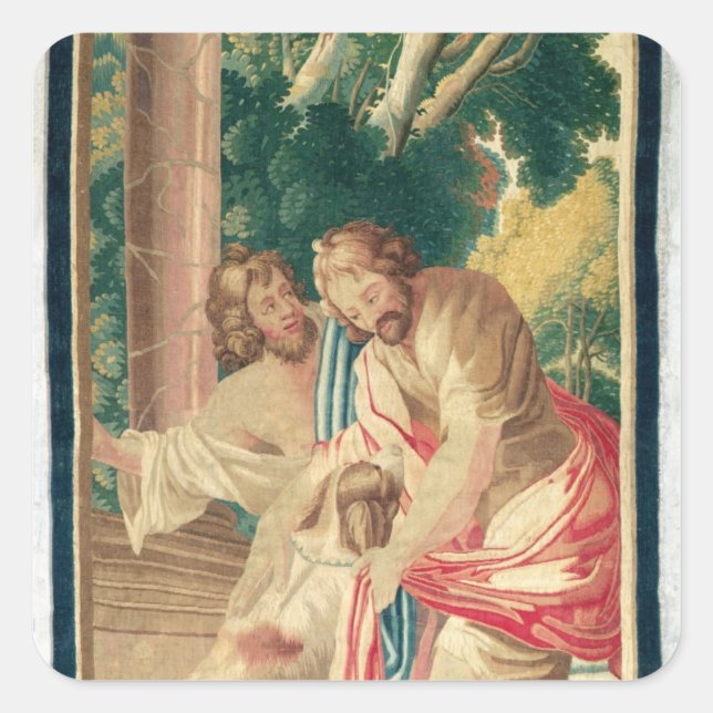 Pegatina Cuadrada Ulises acompañados por Telemachus (Anverso)