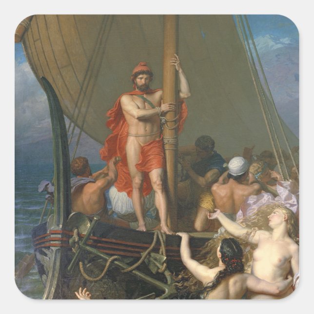 Pegatina Cuadrada Ulises y las sirenas (Anverso)