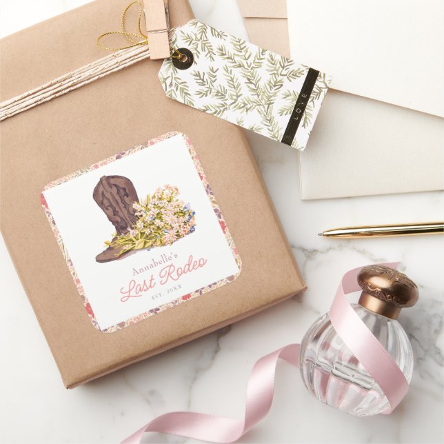 Pegatina Cuadrada Última Bachelorette Floral de Bota Rodeo (Regalar)
