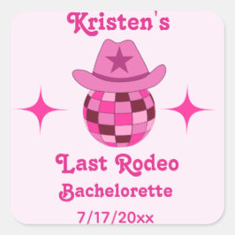 Pegatina Cuadrada Última rodeo rosada discoteca Bachelorette