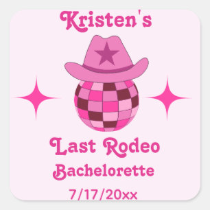 Pegatina Cuadrada Última rodeo rosada discoteca Bachelorette