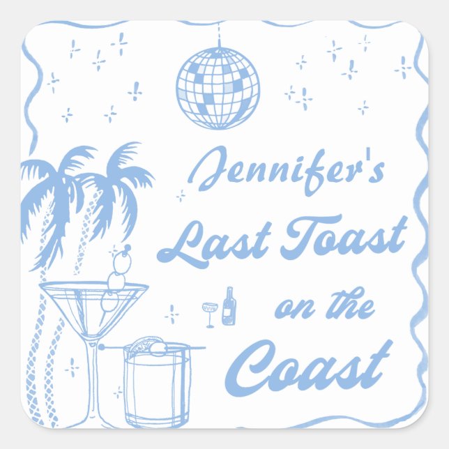 Pegatina Cuadrada Último brindis en la costa Despedida de soltera co (Anverso)