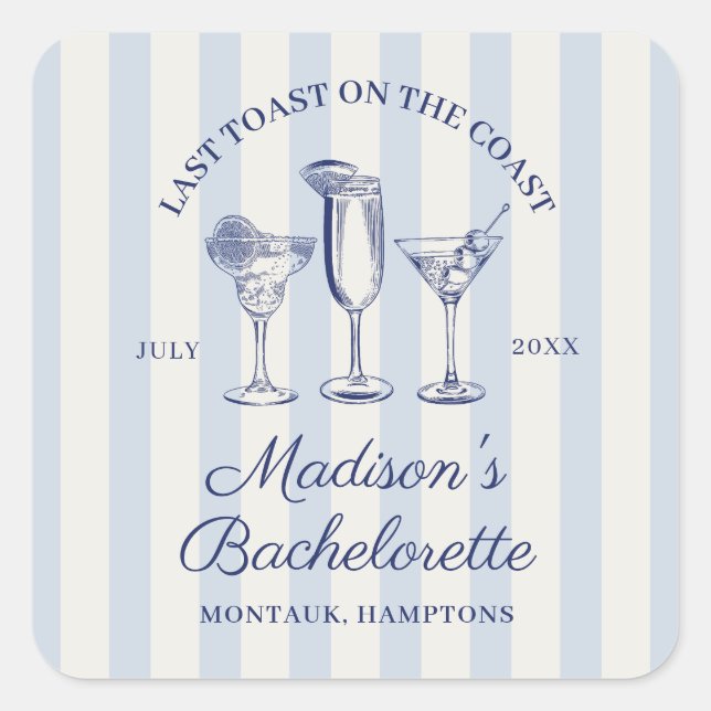 Pegatina Cuadrada Último brindis en la costa rayado azul polvoriento (Anverso)