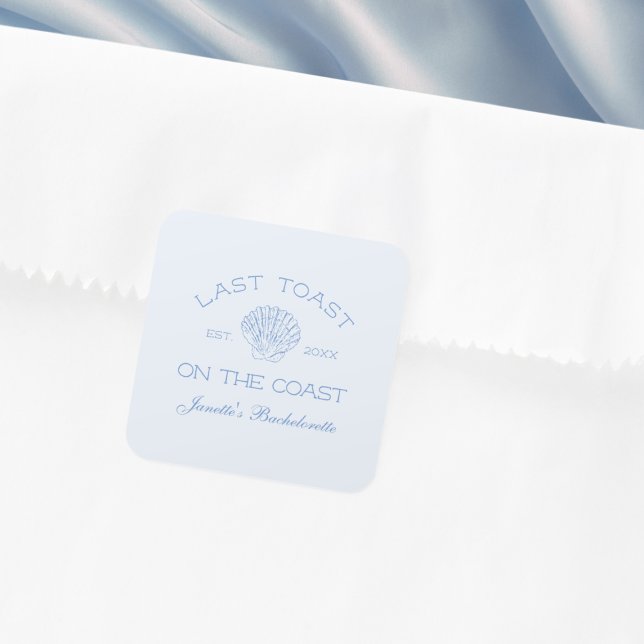 Pegatina Cuadrada Último Brindis en la Fiesta de Despedida de Solter (Last Toast On The Coast Beach Bachelorette Party Square Sticker)