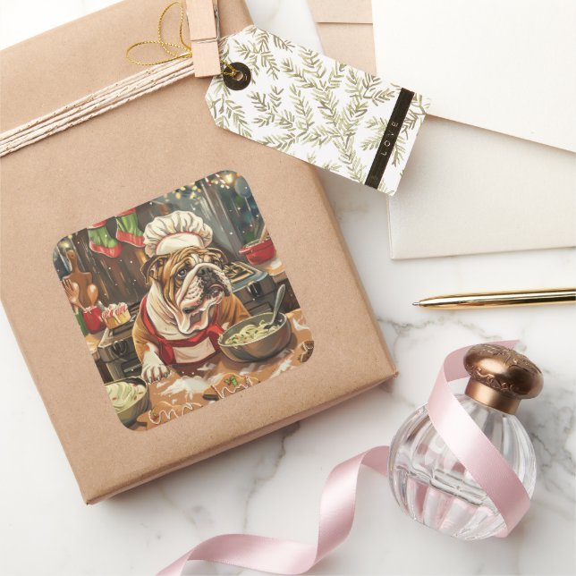 Pegatina Cuadrada Último día feriado de bulldog: Navidades festivos (Regalar)