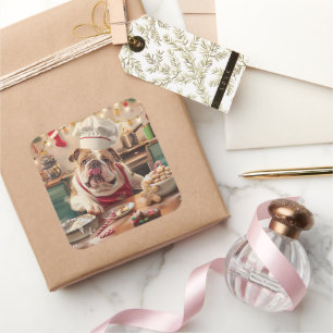 Pegatina Cuadrada Último día feriado en Bulldog inglés: Navidades fe