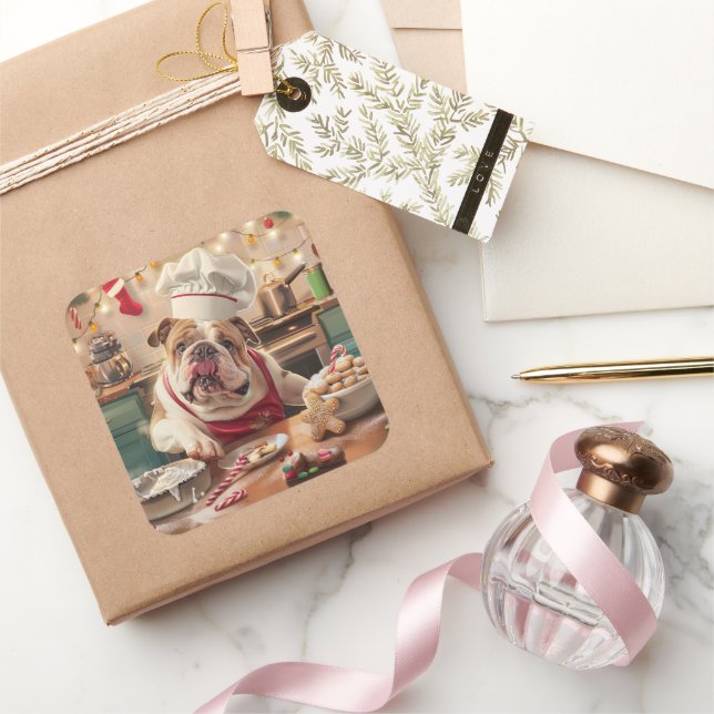 Pegatina Cuadrada Último día feriado en Bulldog inglés: Navidades fe (Regalar)