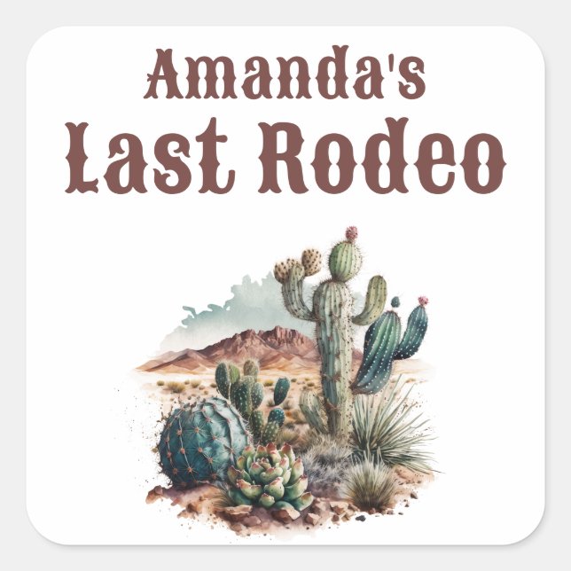 Pegatina Cuadrada Último Rodeo Desert Scottsdale Bachelorette Weeken (Anverso)