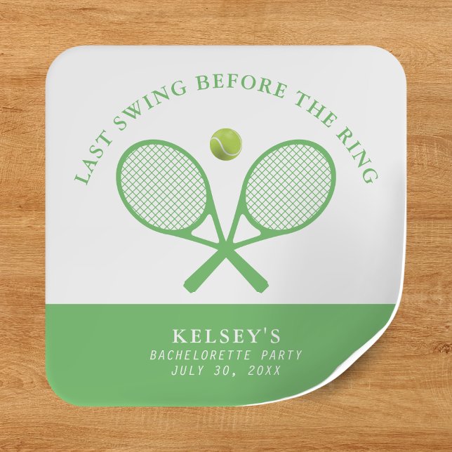 Pegatina Cuadrada Último swing de soltera de tenis antes del anillo (Tennis Bachelorette Last Swing Before the Ring Square Sticker
)