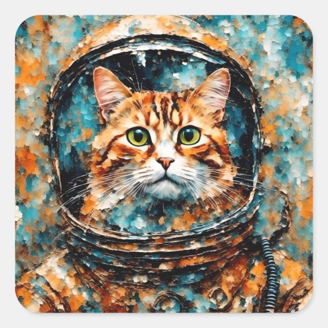 Pegatina Cuadrada un adorable astronauta de gatos (Anverso)