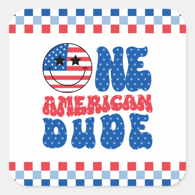 Pegatina Cuadrada Un Amigo Americano 4 De Julio (Anverso)
