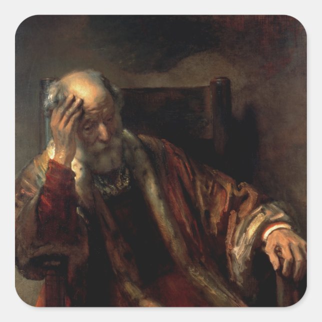 Pegatina Cuadrada Un anciano en un sillón (Anverso)