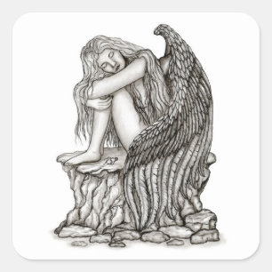 Pegatina Cuadrada Un ángel dormido en la piedra