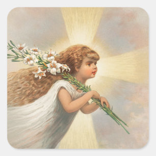 Pegatina Cuadrada Un ángel en el cielo que sostiene a los navidades