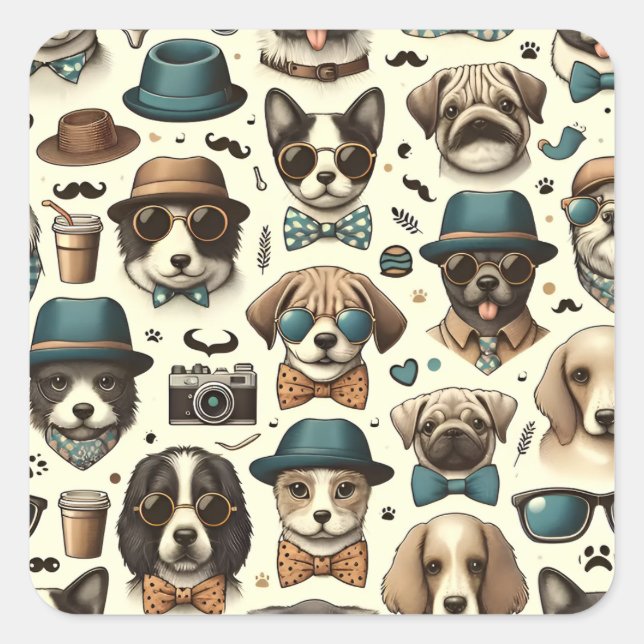 Pegatina Cuadrada Un animal lindo diseña un patrón de perro y gato s (Anverso)