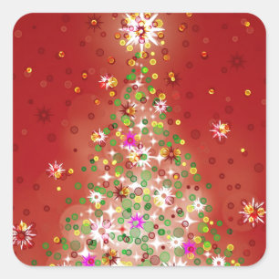 Pegatina Cuadrada Un árbol de navidad que brilla intensamente