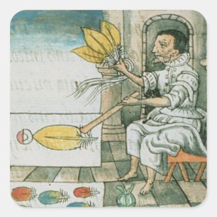 Pegatina Cuadrada Un artesano azteca de la pluma