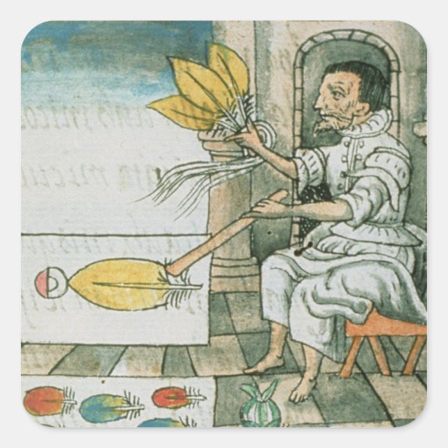 Pegatina Cuadrada Un artesano de plumas aztecas (Anverso)