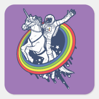 Pegatina Cuadrada Un astronauta montando un unicornio a través de un