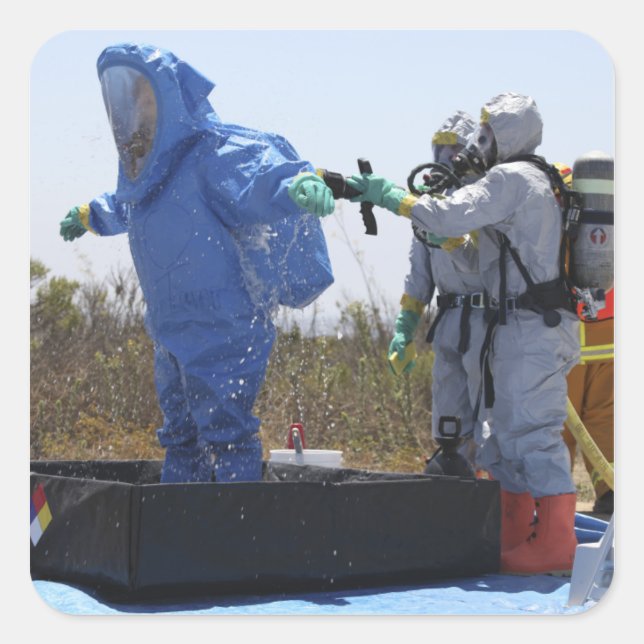 Pegatina Cuadrada Un aviador en una bañera (Anverso)