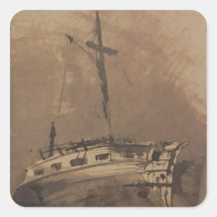 Pegatina Cuadrada Un barco en mares de amapola, 1864