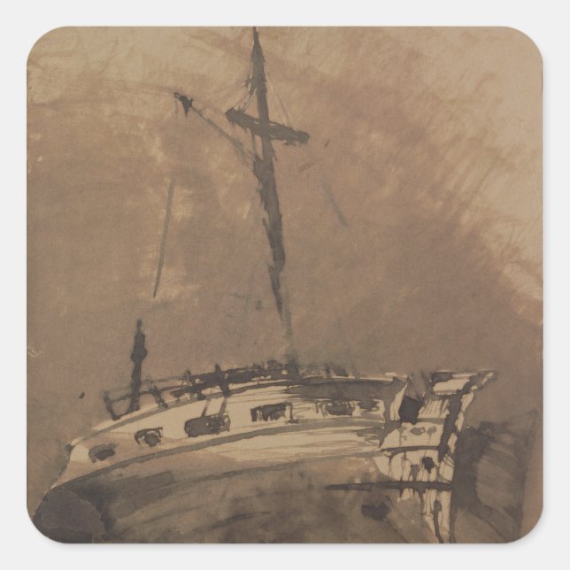 Pegatina Cuadrada Un barco en mares de amapola, 1864 (Anverso)