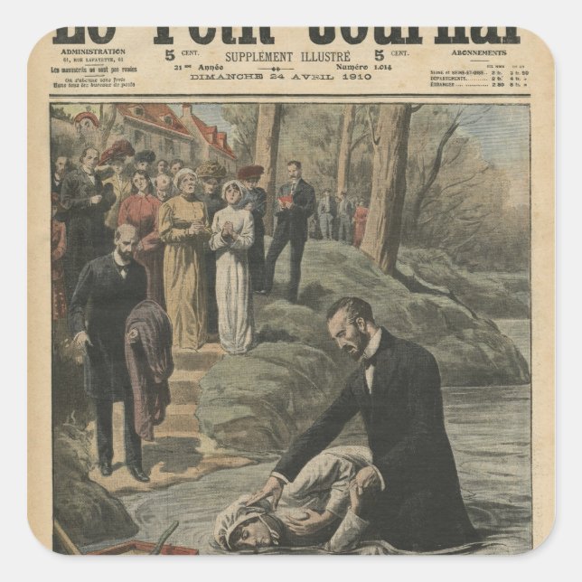 Pegatina Cuadrada Un bautismo adventista en La Marne (Anverso)