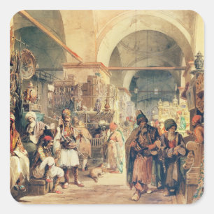 Pegatina Cuadrada Un bazar turco, 1854 (lápiz y con papel)
