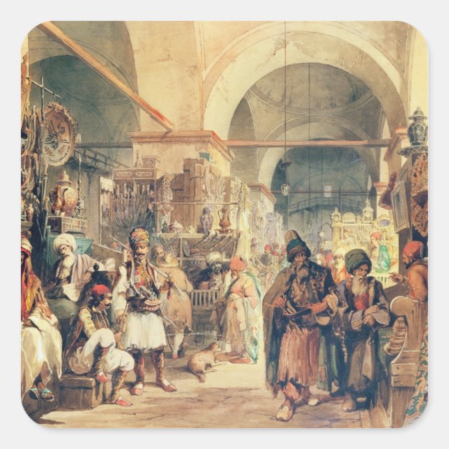 Pegatina Cuadrada Un bazar turco, 1854 (lápiz y con papel) (Anverso)