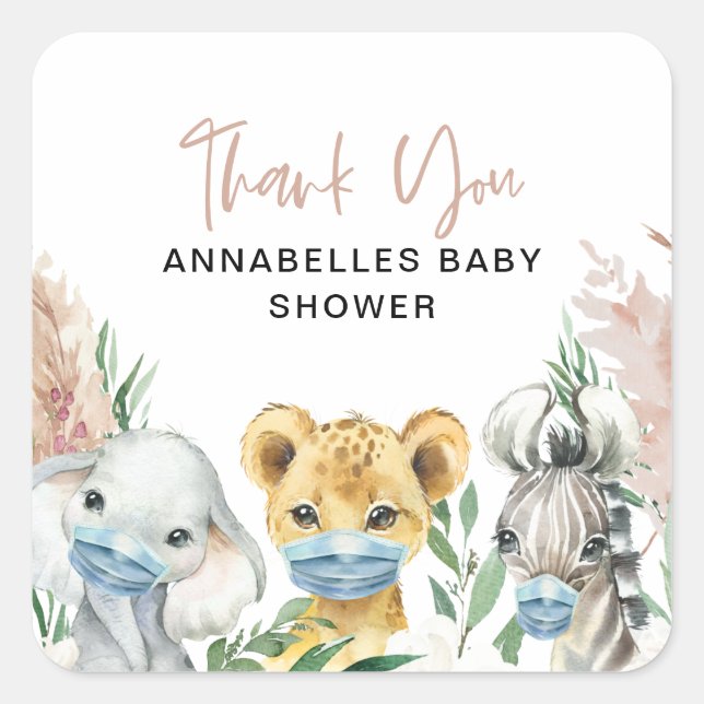 Pegatina Cuadrada Un bebé conduce una máscara de protección animal (Anverso)