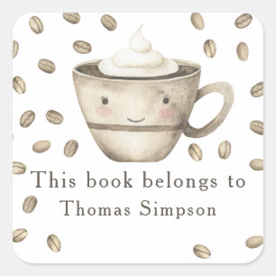 Pegatina Cuadrada Un bebé está preparando café - este libro pertenec
