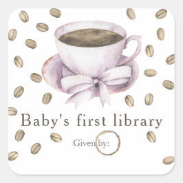 Pegatina Cuadrada Un bebé está preparando café - la primera bibliote