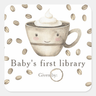 Pegatina Cuadrada Un bebé está preparando café - la primera bibliote