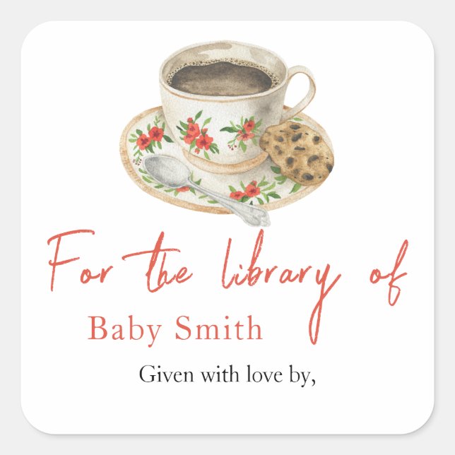 Pegatina Cuadrada Un bebé está preparando café - para la biblioteca  (Anverso)