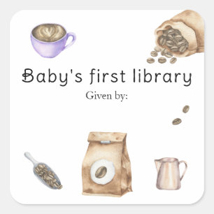 Pegatina Cuadrada Un bebé está preparando café - primera biblioteca