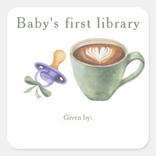 Pegatina Cuadrada Un bebé está preparando café - primera biblioteca