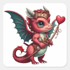 Pegatina Cuadrada Un bebé rojo dragón Valentín