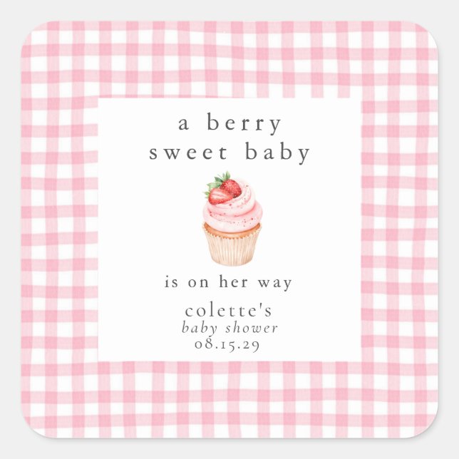 Pegatina Cuadrada Un Berry Sweet Baby Strawberry Baby Shower (Anverso)
