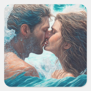 Pegatina Cuadrada Un beso en las olas
