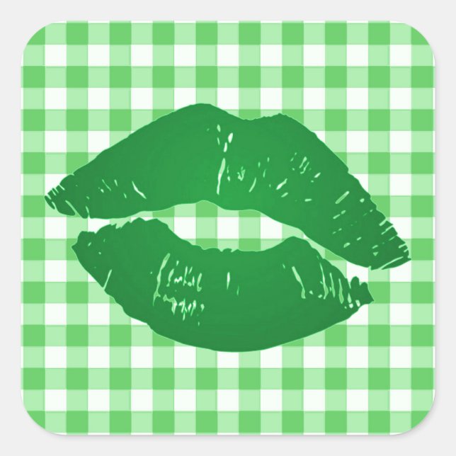 Pegatina Cuadrada Un beso irlandés divertido en Green Gingham St Pat (Anverso)