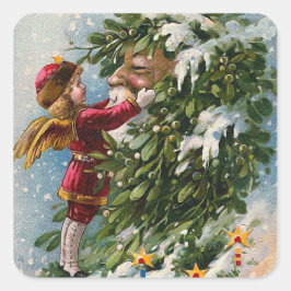 Pegatina Cuadrada "Un beso Mistletoe para Santa"